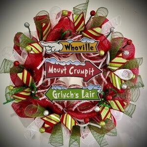 Grinch Christmas wreath XL 22 inch handmade grinch decorations Whoville